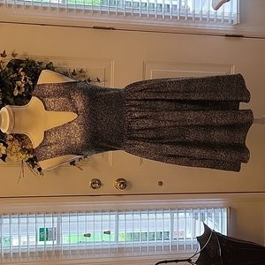 Everly black silver sparkle sleeveless modified Vneck fit & flare dress S EUC …